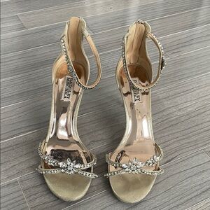 Badgley Mischka Gold Crystal Embellished Heels